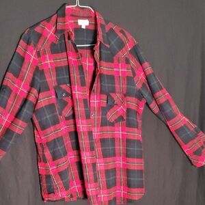 Red and Black Utility Jacket with Plaid Design